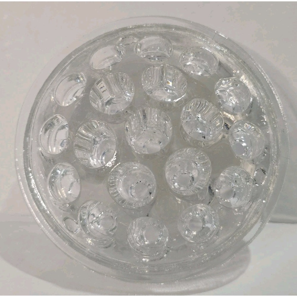 Vintage Clear Glass Domed Floral Flower Frog 19 Holes